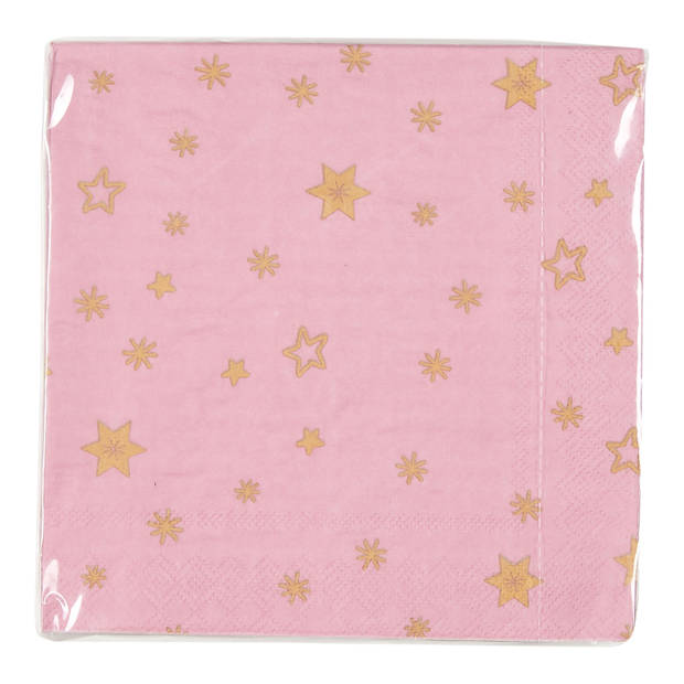 Blokker servetten 3-laags roze met ster 20 stuks