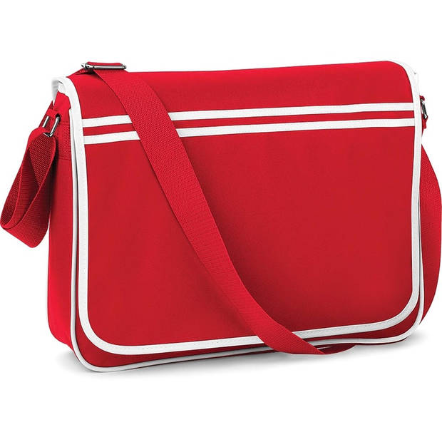Retro schooltas/laptoptas met verstelbare schouderband rood/wit - Schoudertas
