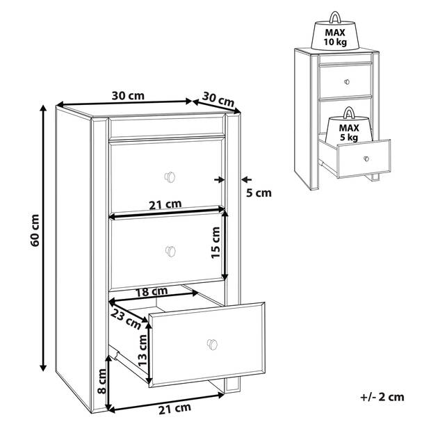 Beliani LORRIS - Nachtkast-Zilver-Glas