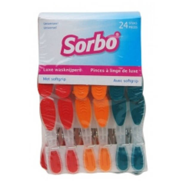 Gekleurde Sorbo wasknijpers met softgrip - 24 stuks