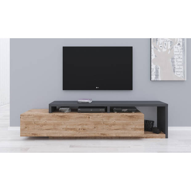 Meubella TV-Meubel Bello - Eiken - Antraciet - 219 cm