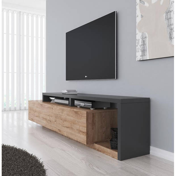 Meubella TV-Meubel Bello - Eiken - Antraciet - 219 cm