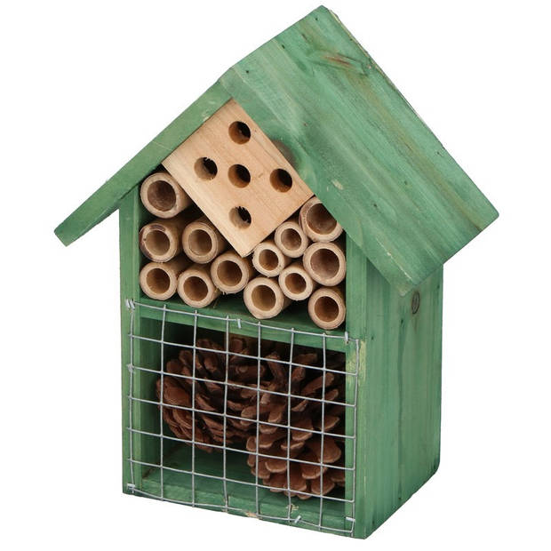 Groen huisje voor insecten 19 cm vlinderhuis/bijenhuis/wespenhotel - Insectenhotel
