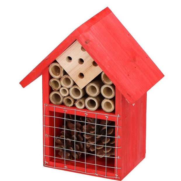 Rood huisje voor insecten 19 cm vlinderhuis/bijenhuis/wespenhotel - Insectenhotel