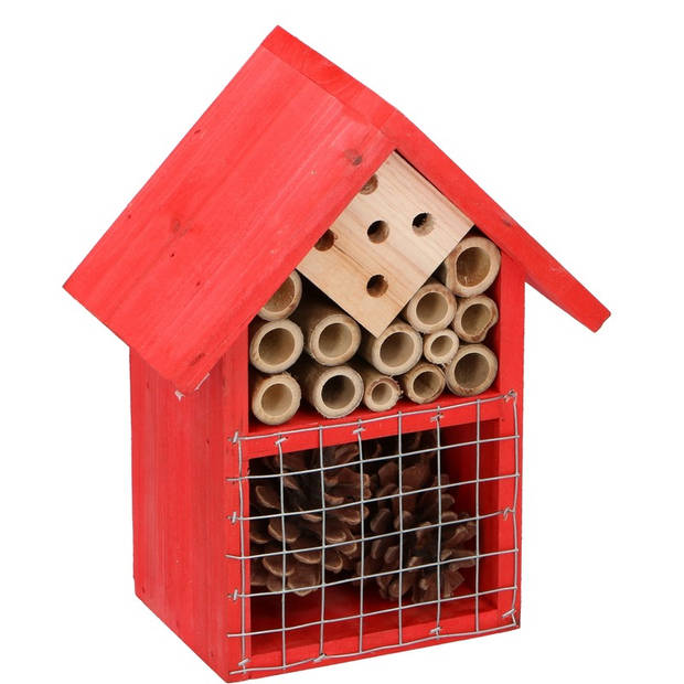 Rood huisje voor insecten 19 cm vlinderhuis/bijenhuis/wespenhotel - Insectenhotel