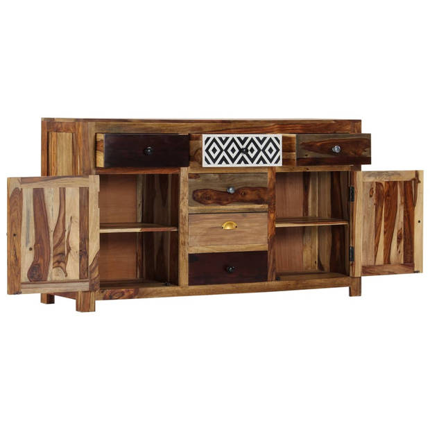 The Living Store Dressoir Sheeshamhout - 140 x 40 x 80 cm - Met 2 deuren en 6 lades