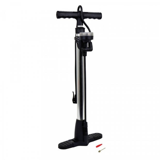 Zwarte fietspomp 60 cm met drukmeter en verloopset voor alle fietsventielen met 3-delige verloopset - Fietspompen