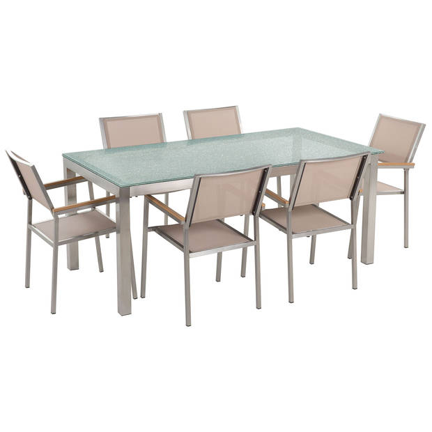 Beliani GROSSETO - Tuintafelset-Beige-Veiligheidsglas, RVS