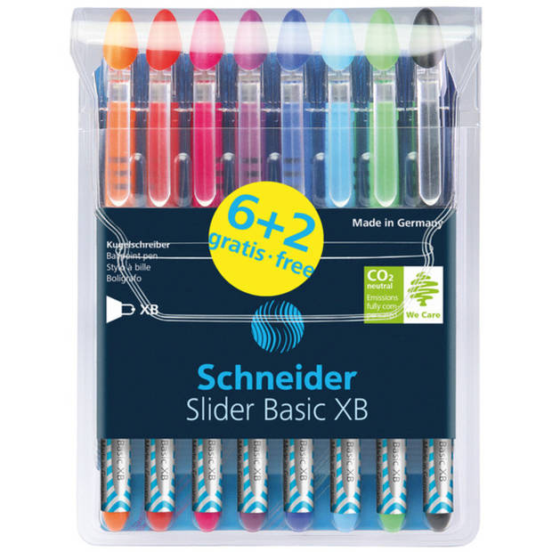 balpen Schneider Slider Basic XB etui a 8 stuks w.v. 2 gratis