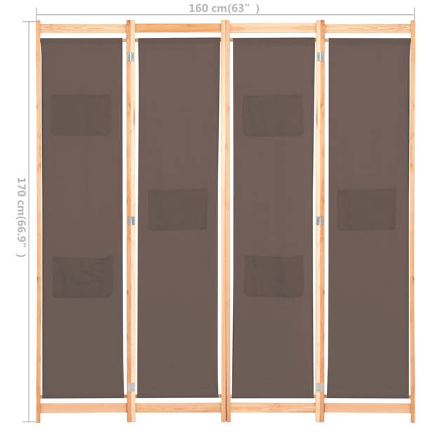 vidaXL Kamerscherm met 4 panelen 160x170x4 cm stof bruin