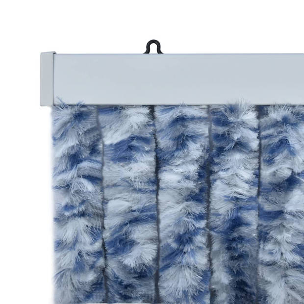 The Living Store Vliegengordijn - Chenille - 100x220 cm - Blauw - wit en zilver