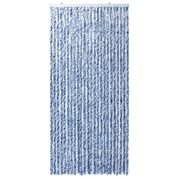 The Living Store Vliegengordijn - Chenille - 100x220 cm - Blauw - wit en zilver