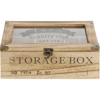 Houten theedoos bruin Storage Box 6-vaks 24 cm - Theedozen/theekisten van hout 24 cm