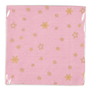 Blokker servetten 3-laags roze met ster 20 stuks