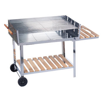 Houtskoolbarbecue 100x85 cm - RVS barbecue op trolleywagen - buitenkeuken