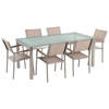 Beliani GROSSETO - Tuintafelset-Beige-Veiligheidsglas, RVS