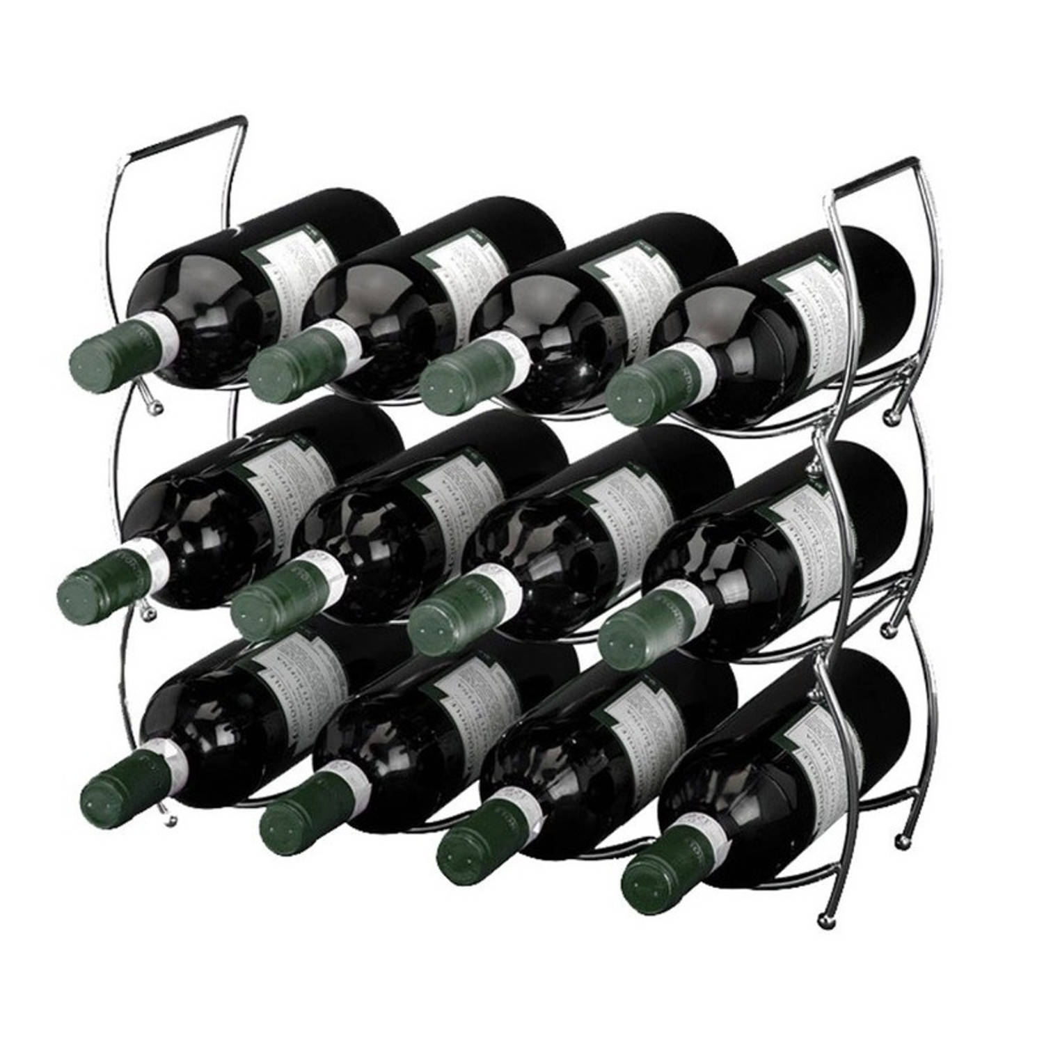3-delig Wijnrek Voor 12 Flessen Stapelbaar-Stackable Verchroomd Rvs