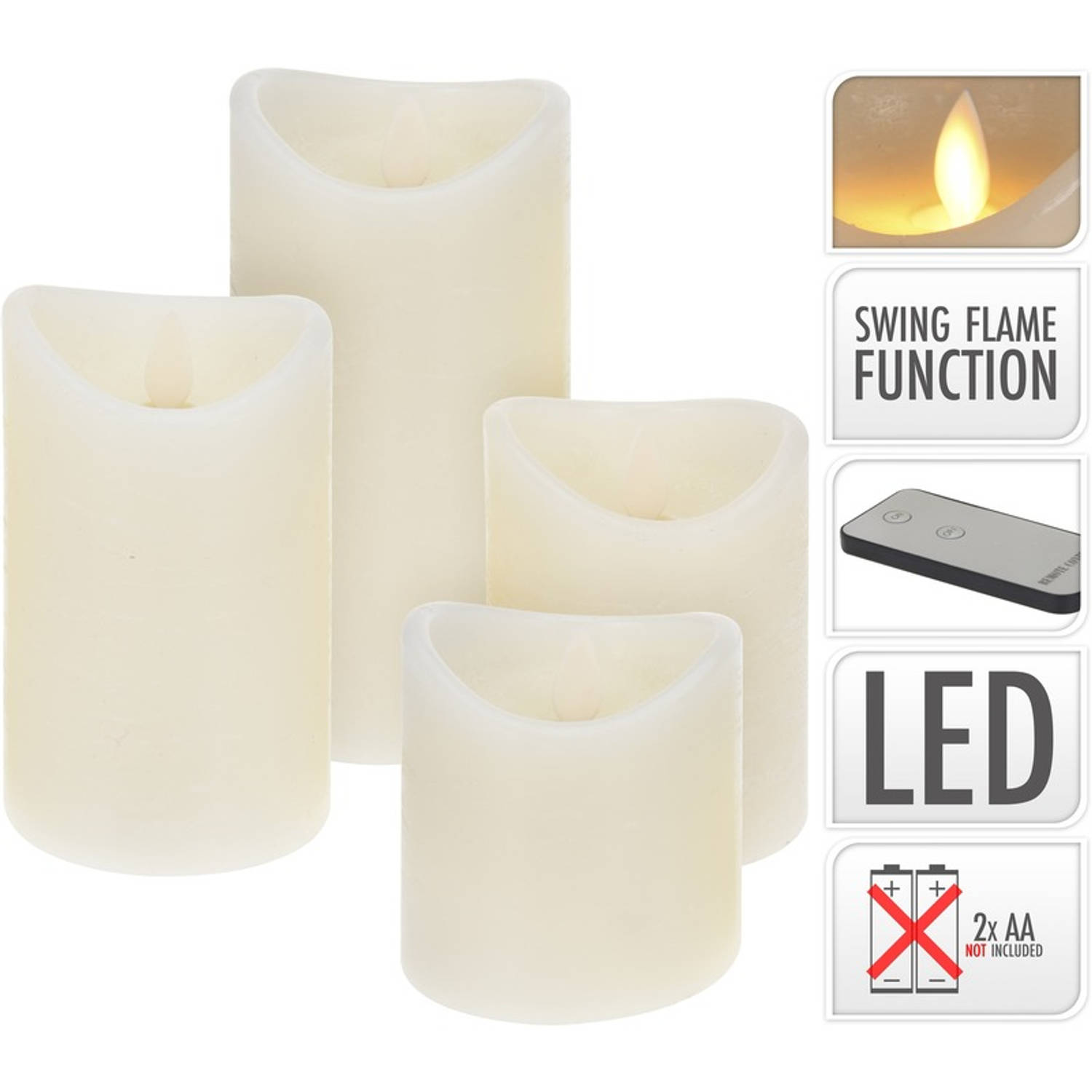 voorbeeld Spanning Bad LED kaarsen/stompkaarsen set 4 stuks met dansvlam op afstandsbediening |  Blokker
