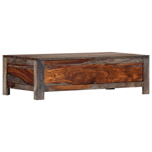 The Living Store Salontafel Sheeshamhout Grijs 100x50x30 cm met 6 lades