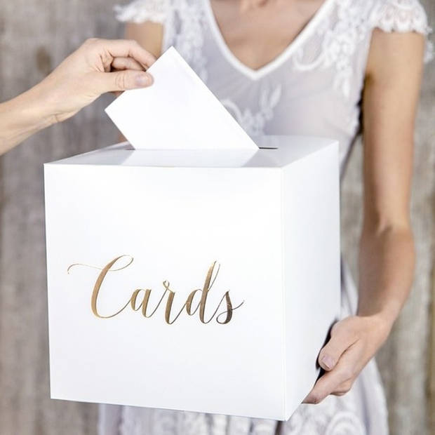 Bruiloft/huwelijk enveloppendoos wit/goud Cards 24 cm - Versieringen/decoraties