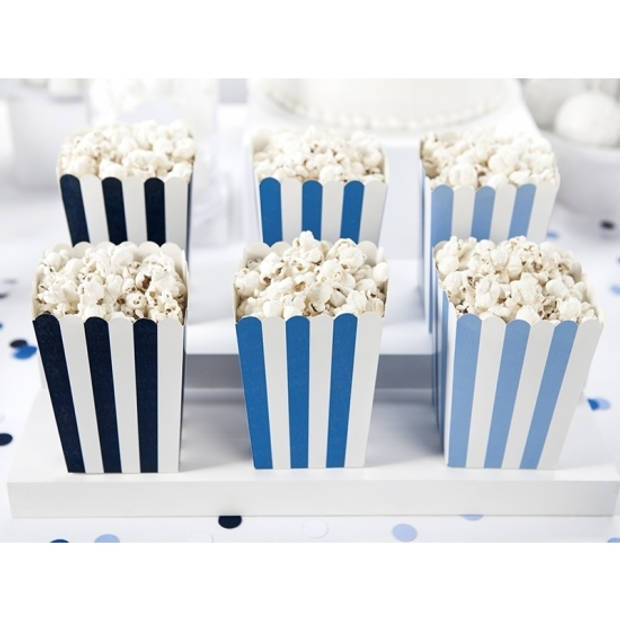 6x gestreepte popcorn bakjes blauw