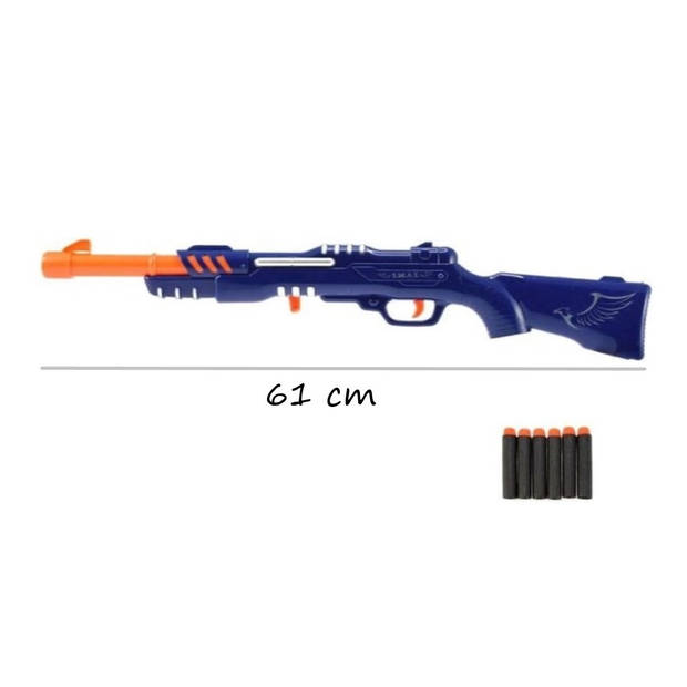 Kinder politie speelgoed geweer shotgun politie met 6 foam pijlen 63 cm - Verkleedattributen