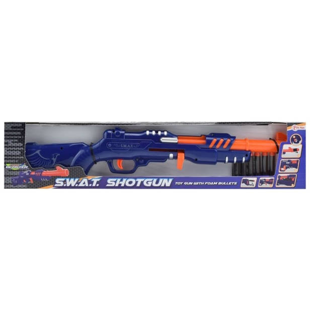 Toi-Toys Militaire shotgun blauw/oranje met 6 foampijlen 29 cm