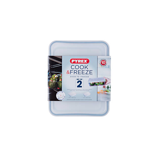 Pyrex Cook & Freeze ovenschalen - met deksel - set van 2 - 1,5 en 2,6 Liter
