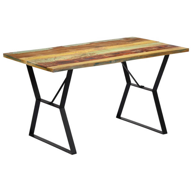 The Living Store Retro Houten Eetkamertafel - 140 x 80 x 76 cm - Massief Gerecycled Hout en Gepoedercoat Ijzer