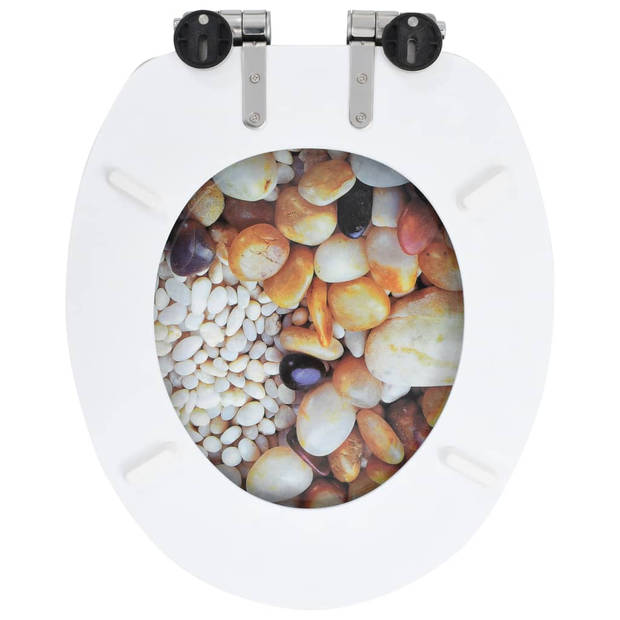 The Living Store Toiletbril - Kiezelsteentjes ontwerp - MDF - Soft-close - Verstelbare scharnieren