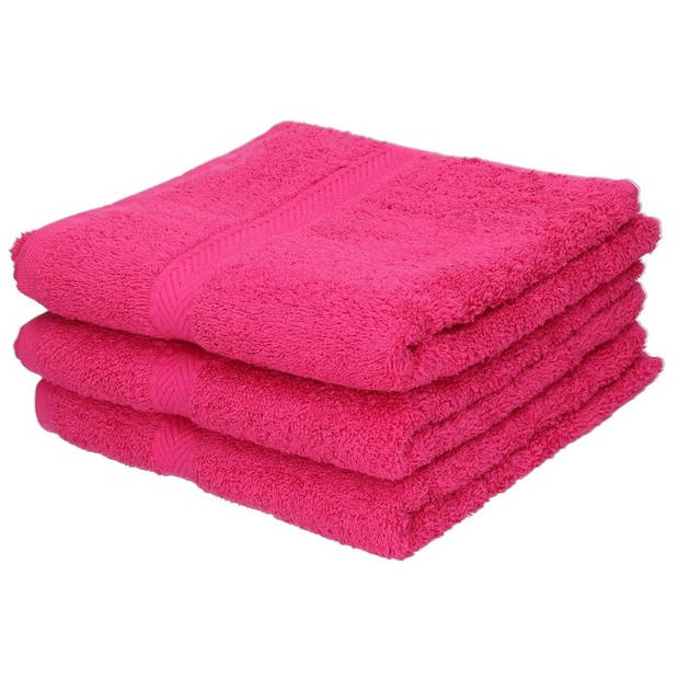 3x Badkamer/douche handdoeken fuchsia roze 50 x 90 cm - Badhanddoek