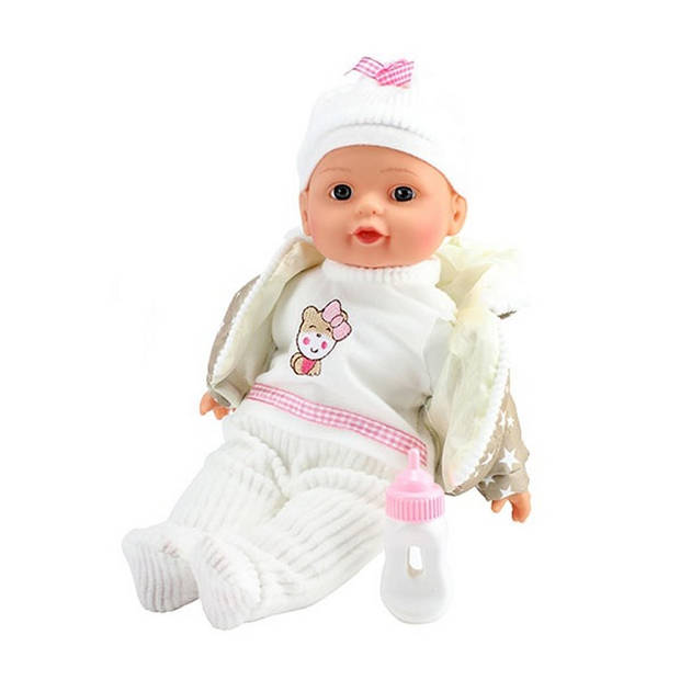 Toi-Toys Babypop met winterkleren en flesje 32cm