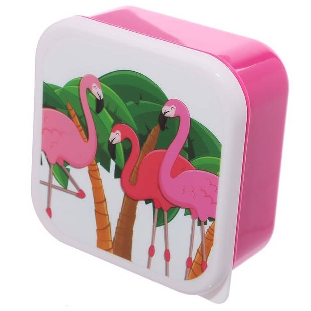 3x Broodtrommel/lunchbox tropische flamingo print - Voedsel bewaarbakjes