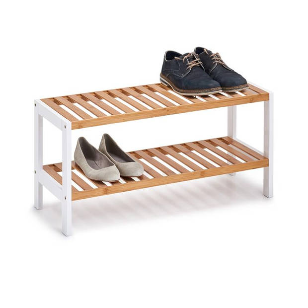 Zeller - Shoe Rack with 2 shelves, bamboo/MDF, white