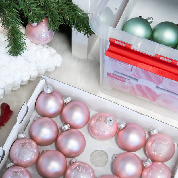Sunware Q-line Kerstballen Opbergbox 22L - Trays voor 60 kerstballen - Transparant/rood