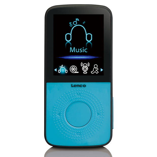 Sport MP3/MP4 Speler met stappenteller en sport oordopjes en sport armband Lenco Blauw-Zwart