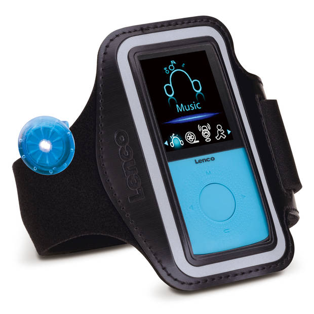 Sport MP3/MP4 Speler met stappenteller en sport oordopjes en sport armband Lenco Blauw-Zwart