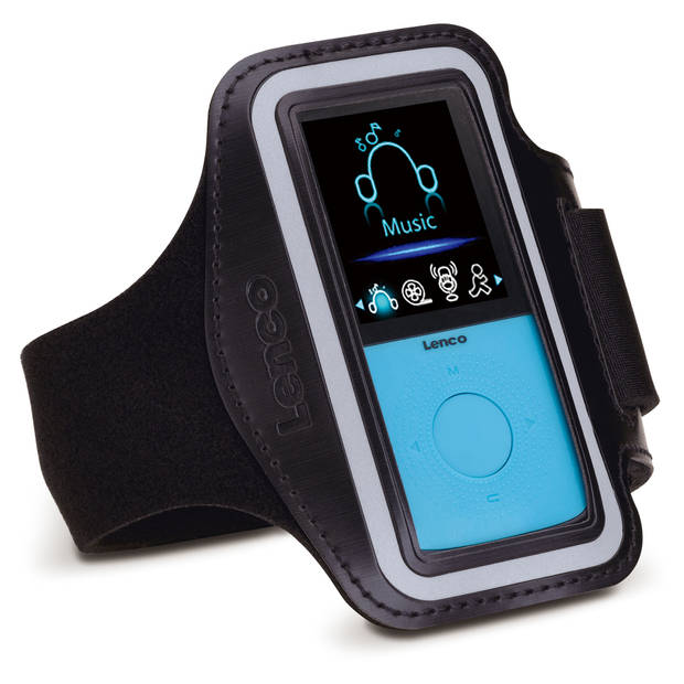 Sport MP3/MP4 Speler met stappenteller en sport oordopjes en sport armband Lenco Blauw-Zwart