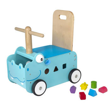 I'm Toy Loop- en duwwagen nijlpaard junior 45 cm blauw