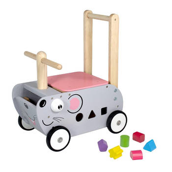 I'm Toy Loop- en duwwagen muis junior 45 cm grijs