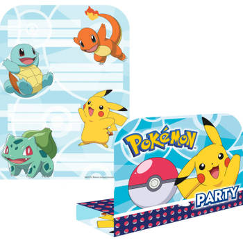 Pokémon uitnodigingen met envelop 22 cm 8 stuks blauw