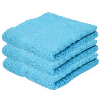 3x Badkamer/douche handdoeken turquoise 50 x 90 cm - Badhanddoek