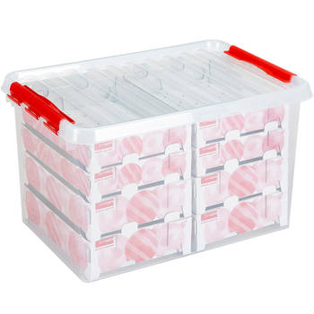 Q-line kerst opbergbox 62L met trays voor 116 kerstballen transparant rood