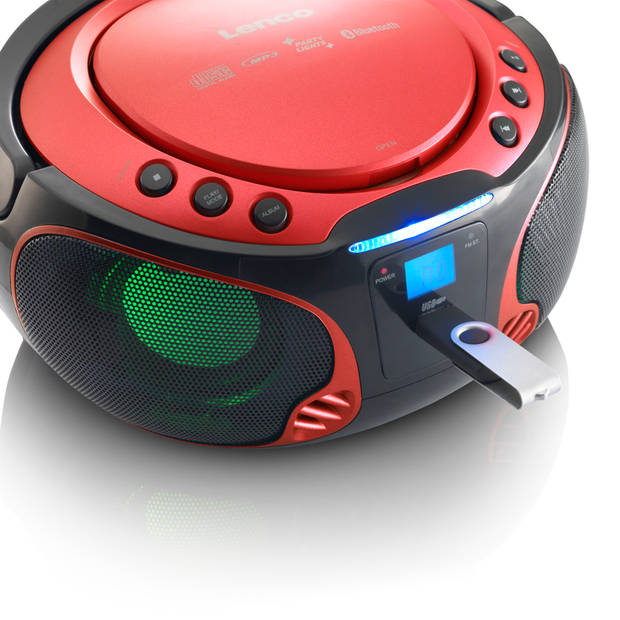 Draagbare FM Radio CD/MP3/USB/Bluetooth®-speler met LED verlichting Lenco Rood-Zwart