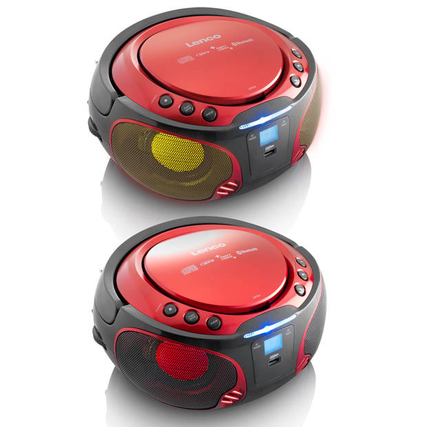 Draagbare FM Radio CD/MP3/USB/Bluetooth®-speler met LED verlichting Lenco Rood-Zwart