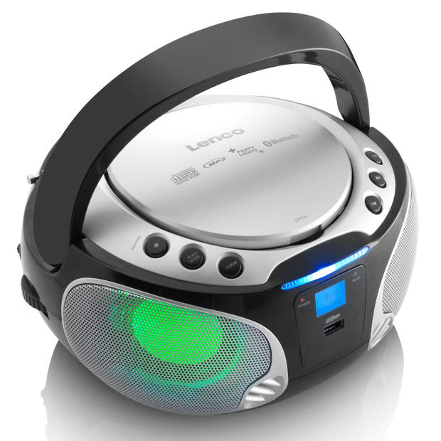 Draagbare FM Radio CD/MP3/USB/Bluetooth®-speler met LED verlichting Lenco Zwart-Zilver
