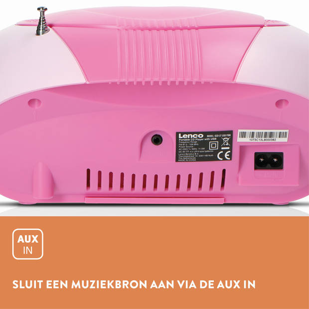 Draagbare FM Radio CD en USB speler Lenco Roze