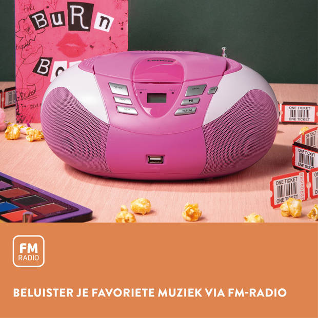 Draagbare FM Radio CD en USB speler Lenco Roze