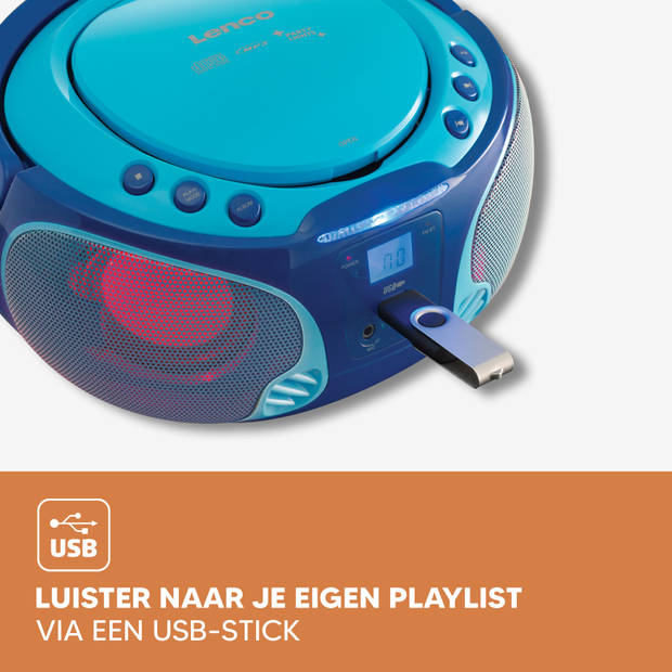 Draagbare FM Radio CD/MP3/USB microfoon en licht effecten Lenco Blauw