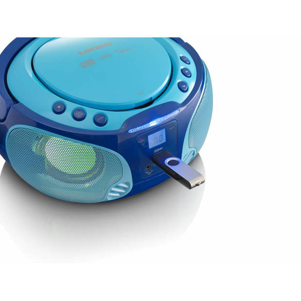 Draagbare FM Radio CD/MP3/USB microfoon en licht effecten Lenco Blauw